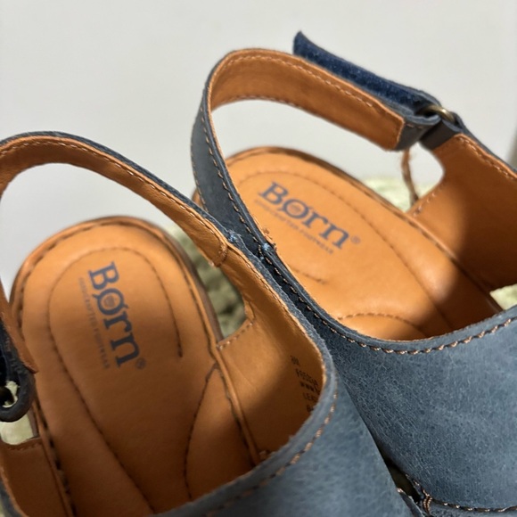 Born Wekiva Blue Leather Block Heel Slingback Dress Comfort Sandals NWT - Picture 5 of 8